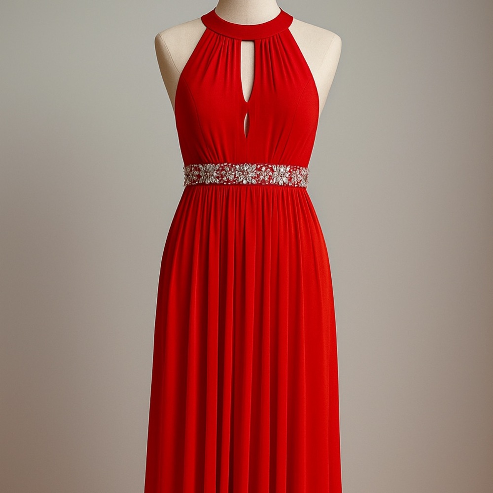 Trixxi Red Maxi Dress with Embellished Waist